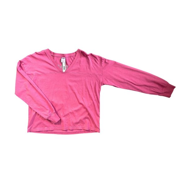 Victoria's Secret Pink Ace Cotton V-Neck Long Sleeve Tee Color Grape/Ruby Medium - Picture 3 of 5